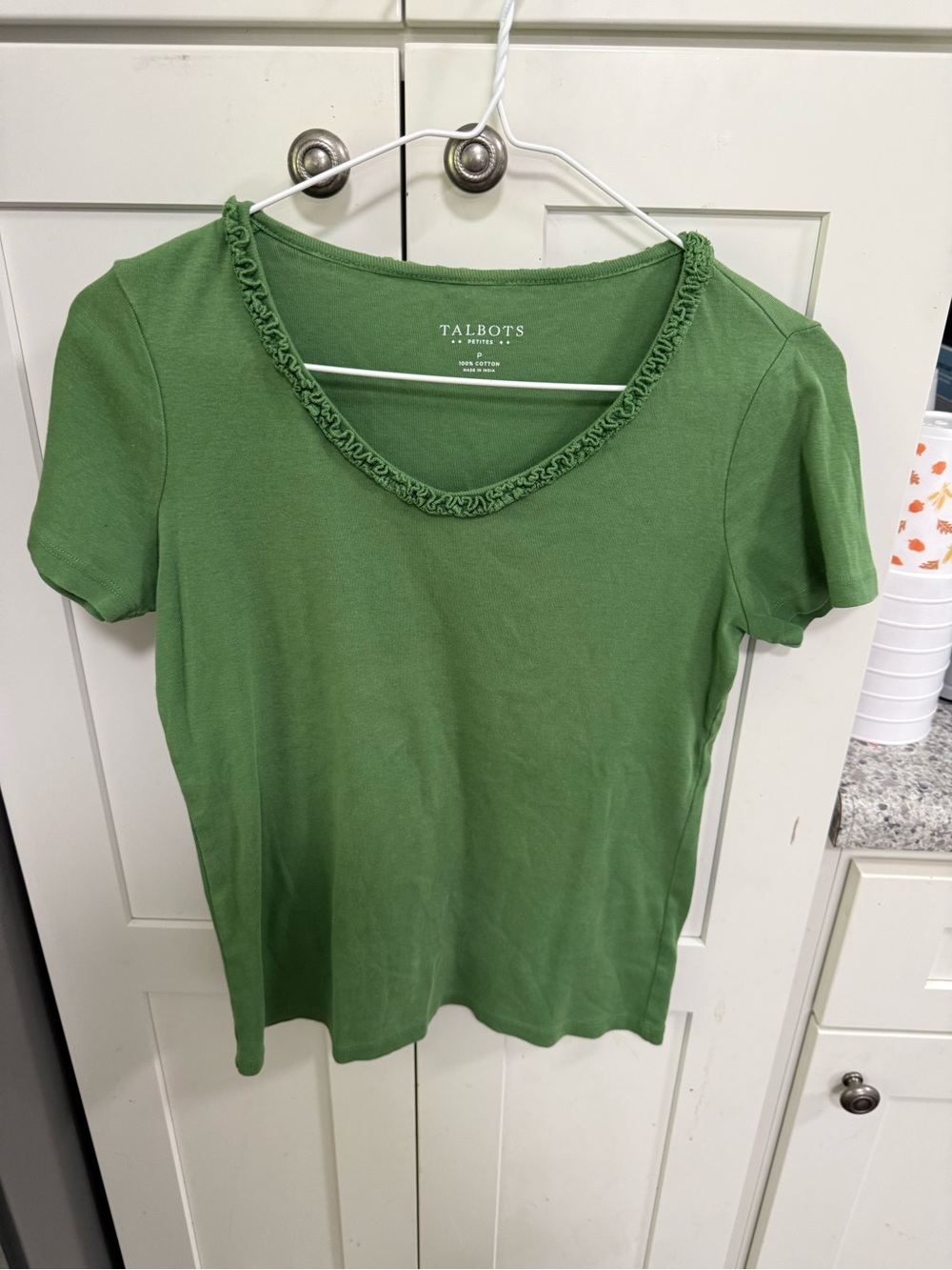 Talbots Green Short-Sleeve Ruffle-Neck Tee